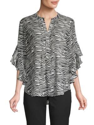 Vince Camuto Zebra-print Flutter-sleeve Top