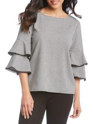 Karen Kane Houndstooth Ruffle Top