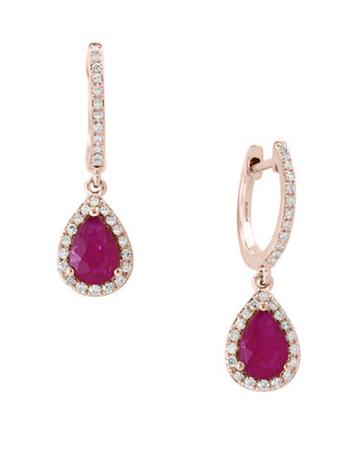 Bh Multi Color Corp. Amor&eacute; Natural Mozambique Ruby, Diamond And 14k Rose Gold Drop Earrings