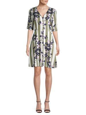 Vero Moda Vilja Flora Stripe V-neck Shirt Dress