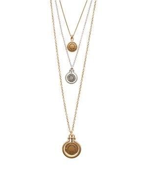Lucky Brand Goldtone And Silvertone Pave Medallion Three-layered Necklaces