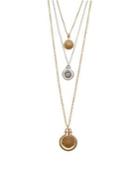 Lucky Brand Goldtone And Silvertone Pave Medallion Three-layered Necklaces