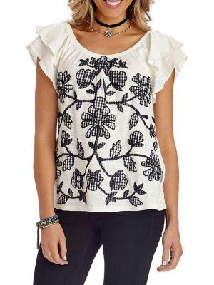 Democracy Die-cut Double Ruffle-sleeve Top