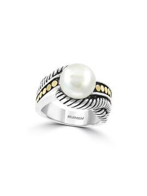 Effy 925 Sterling Silver, 18k Yellow Gold & 10mm Round Freshwater Pearl Ring
