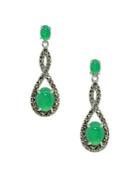 Designs Sterling Silver, Marcasite & Green Agate Drop Earrings