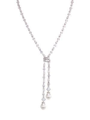 Nina Auburn Faux Pearl And Crystal Bolo Necklace