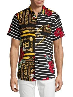 Reason Adams Printed Floral & Chains Button Front Shirt