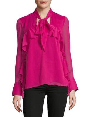 Highline Collective Bow Tie Flounce Long Sleeve Blouse