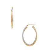 Lord & Taylor 14k Yellow Gold And 14k White Gold Oval Crossover Hoop Earrings