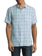 Black Brown Plaid Linen Short-sleeve Shirt