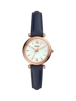 Fossil Carlie Mini Stainless Steel & Leather-strap 3-hand Watch