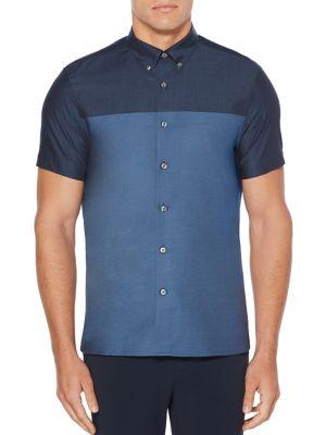 Perry Ellis Colorblock Short-sleeve Cotton Button-down Shirt