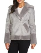 1.state Faux Shearling Collared Moto Jacket