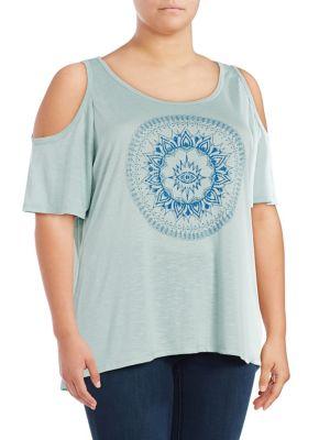 Jessica Simpson Plus Printed Cold-shoulder Tee