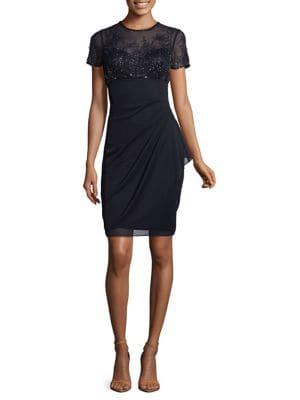 Xscape Petite Beaded Ruched Sheath Dress