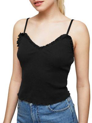 Miss Selfridge Lettuce-trimmed Cotton Camisole
