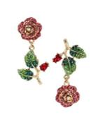 Betsey Johnson Enchanted Rose Crystal Mismatched Drop Earrings