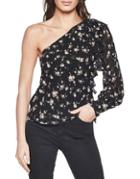 Bardot Floral-print Frill One-shoulder Top