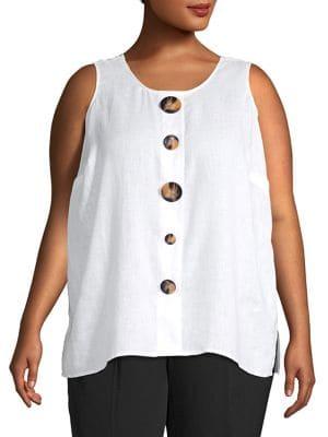 Vince Camuto Plus Tortoiseshell Button Linen Tank