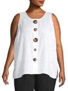 Vince Camuto Plus Tortoiseshell Button Linen Tank