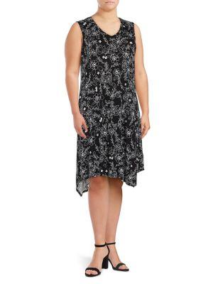 Marc New York Performance Plus Asymmetrical Floral V-neck Dress