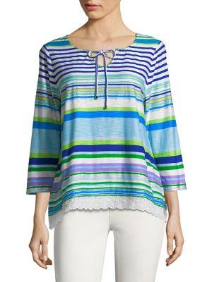 Rafaella Petite Striped Quarter-sleeve Top