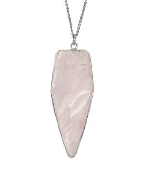 Lord & Taylor Sterling Silver And Rose Quartz Drop Pendant Necklace