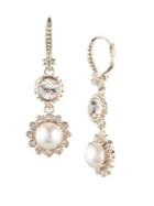 Marchesa Crystal & Faux Pearl Double Drop Earrings