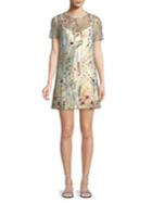 Design Lab Lord & Taylor Floral Embroidered Mesh Dress