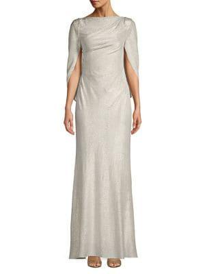 Adrianna Papell Metallic Pleated Gown