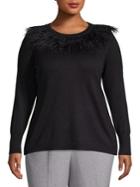 Vince Camuto Plus Ostrich Feather Trim Knit Sweater