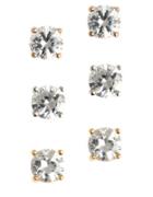 Lord & Taylor Three-pair Sterling Silver Cubic Zirconia Earrings