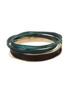 Robert Lee Morris Collection Raising Arizona Crystal, Green Patina And Leather Bangle Set