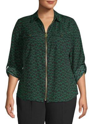 Michael Michael Kors Plus Scallop Print Zip-front Blouse