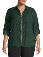 Michael Michael Kors Plus Scallop Print Zip-front Blouse