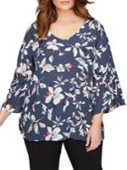 Addition Elle Michel Studio Plus Floral Bell-sleeve Blouse