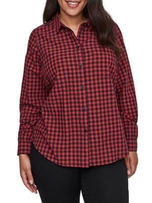 Junarose Plus Olea Long-sleeve Cotton Button-down Shirt