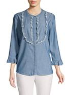 Karl Lagerfeld Paris Chambray Ruffled Top