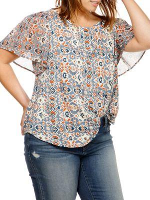 Lucky Brand Plus Mosaic-print Cut-out Top