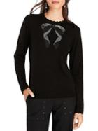 Brooks Brothers Red Fleece Wool Beaded Bow Top