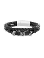 Lord & Taylor Stainless Steel & Leather Double Strand Braided Bracelet