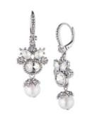 Marchesa Crystal, Faux Pearl And Silvertone Drop Earrings