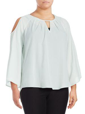 Melissa Mccarthy Seven7 Pleated Cold-shoulder Top
