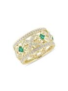 Sonatina 14k Yellow Gold, Emerald And Diamond Filigree Vintage Ring