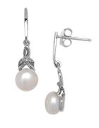 Lord & Taylor 6mm White Freshwater Pearl, Diamond And 14k White Gold Drop Earrings