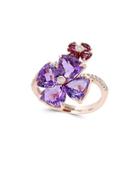 Effy Amethyst, Rhodolite, Diamond And 14k Rose Gold Double Floral Ring
