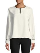 Calvin Klein Petite Piped Long-sleeve Blouse
