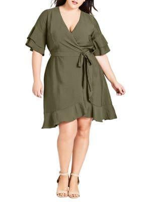 City Chic Plus Flounce Sleeve Dress
