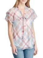 Lauren Ralph Lauren Plaid Tie-neck Georgette Top