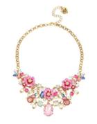 Betsey Johnson Floral Faux Pearl And Crystal Bug Frontal Necklace